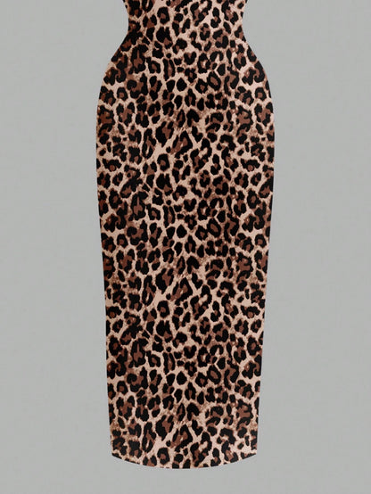 EZwear Casual Minimalist Leopard Print Fitted Camisole Dress, Suitable For Summer Suitable For Going Out Chic Dress