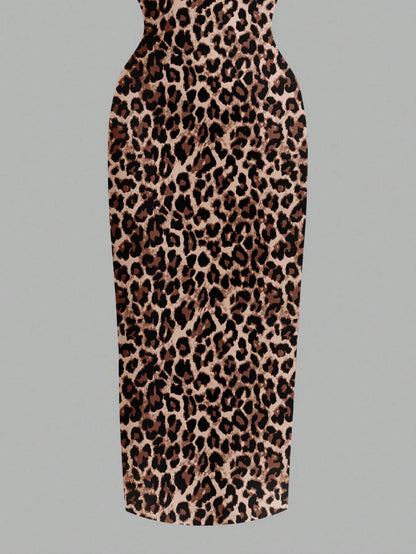 EZwear Casual Minimalist Leopard Print Fitted Camisole Dress, Suitable For Summer Suitable For Going Out Chic Dress