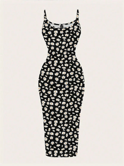 EZwear Casual Minimalist Leopard Print Fitted Camisole Dress, Suitable For Summer Suitable For Going Out Chic Dress