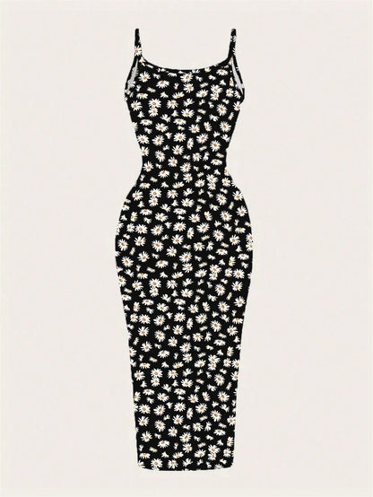 EZwear Casual Minimalist Leopard Print Fitted Camisole Dress, Suitable For Summer Suitable For Going Out Chic Dress