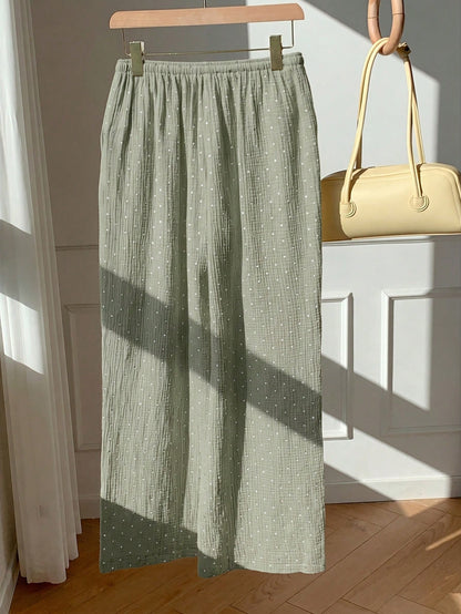 EZwear Green Woven Women's Polka Dot Print Tie Waist Pants