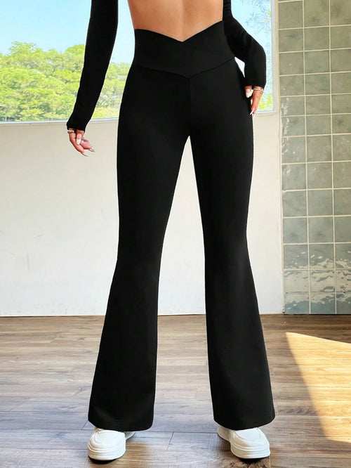 EZwear Overlap Waist Flare Leg Pants