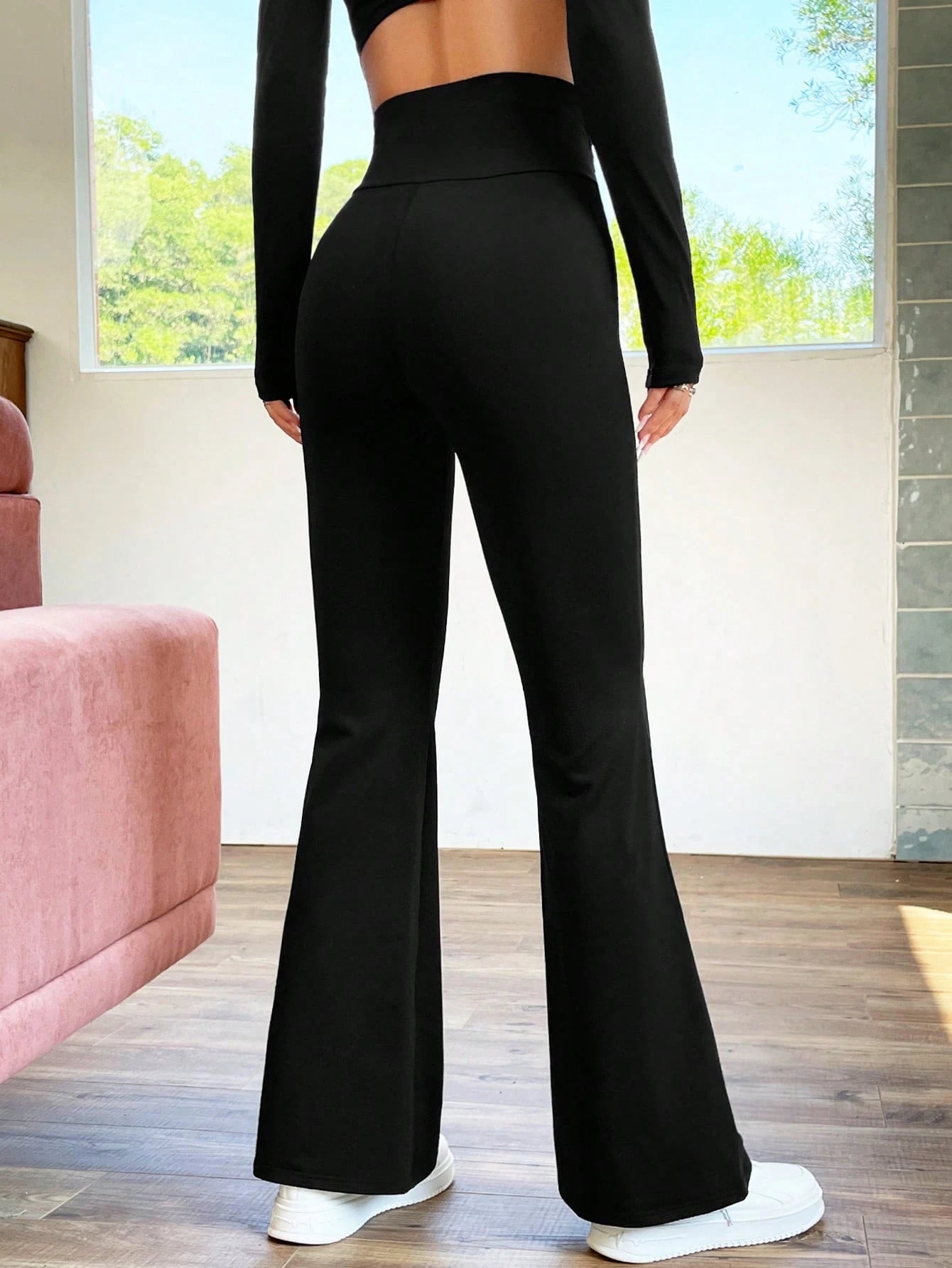 EZwear Overlap Waist Flare Leg Pants