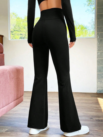 EZwear Overlap Waist Flare Leg Pants