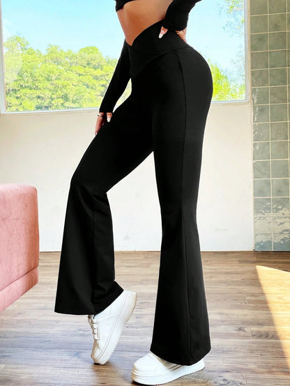 EZwear Overlap Waist Flare Leg Pants