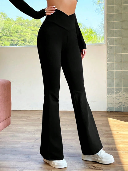 EZwear Overlap Waist Flare Leg Pants
