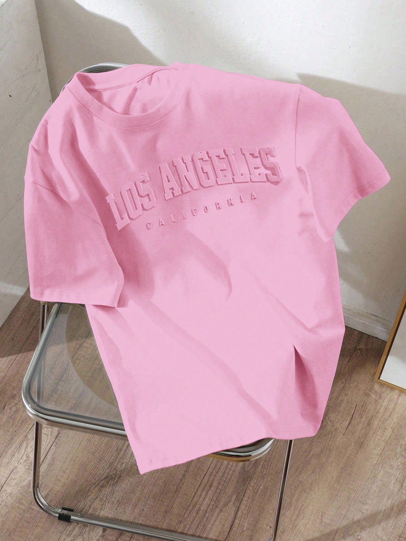 EZwear Oversized 3D Embossed English Slogan Graphic Round Neck Short Sleeve Loose T-Shirt For Women