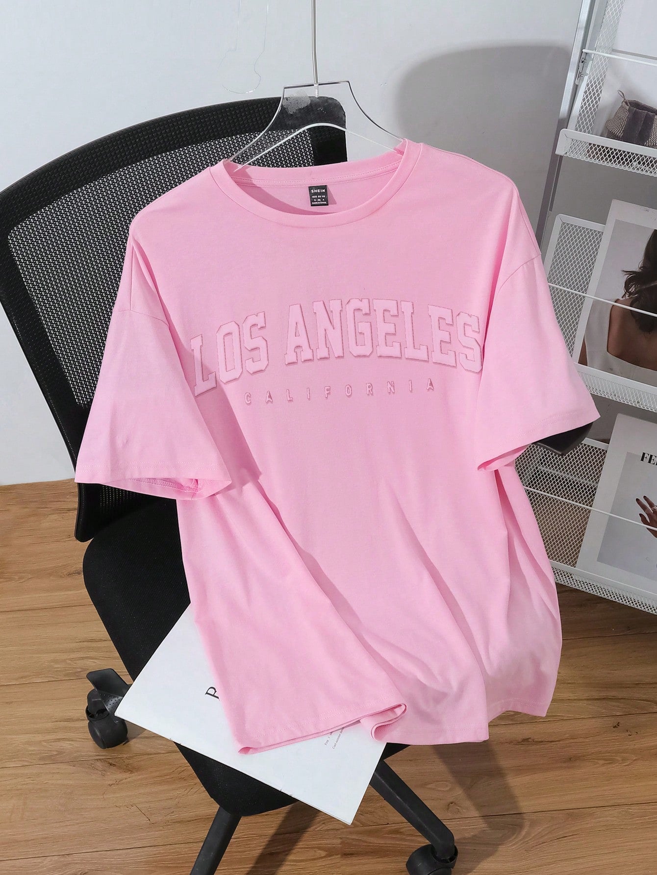 EZwear Oversized 3D Embossed English Slogan Graphic Round Neck Short Sleeve Loose T-Shirt For Women