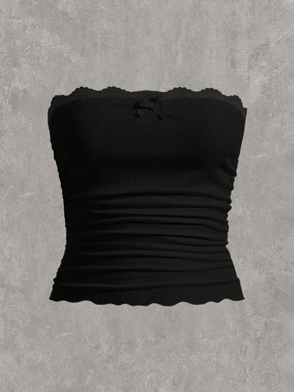 EZwear Plus Scallop Trim Ruched Tube Top