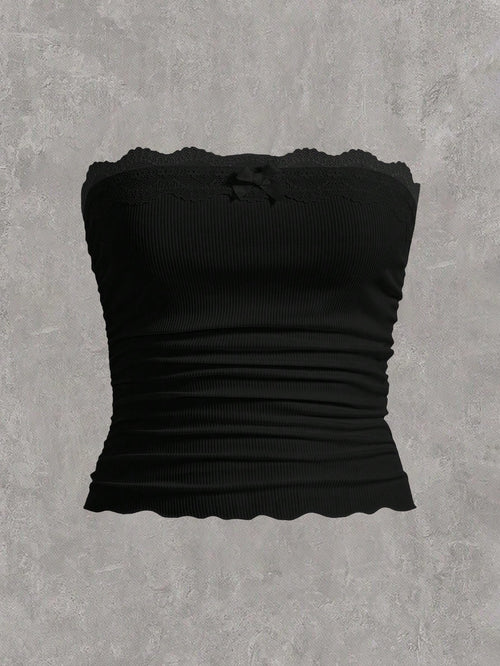 EZwear Plus Scallop Trim Ruched Tube Top
