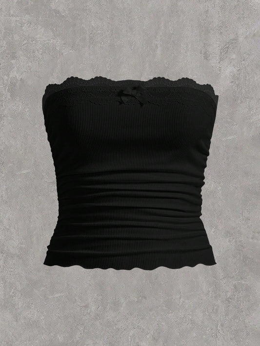 EZwear Plus Scallop Trim Ruched Tube Top