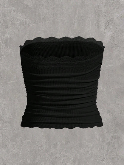 EZwear Plus Scallop Trim Ruched Tube Top