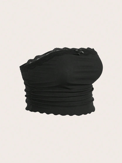 EZwear Plus Scallop Trim Ruched Tube Top