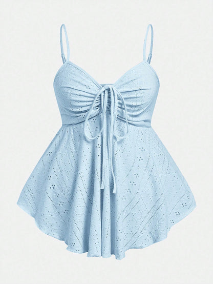 EZwear Plus Size Casual Minimalist Light Blue Knitted Camisole