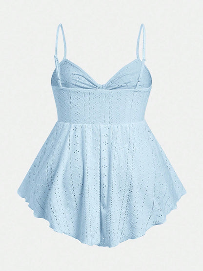 EZwear Plus Size Casual Minimalist Light Blue Knitted Camisole