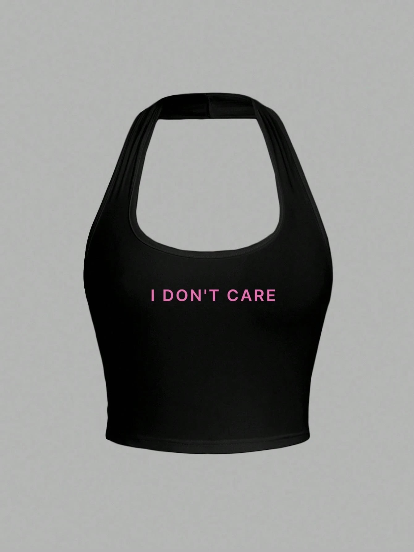 EZwear Plus Size Women's Casual Black & Pink Letter Print Tight Cropped Halter Neck Tank Top, Suitable For Summer Sports & Outdoor
