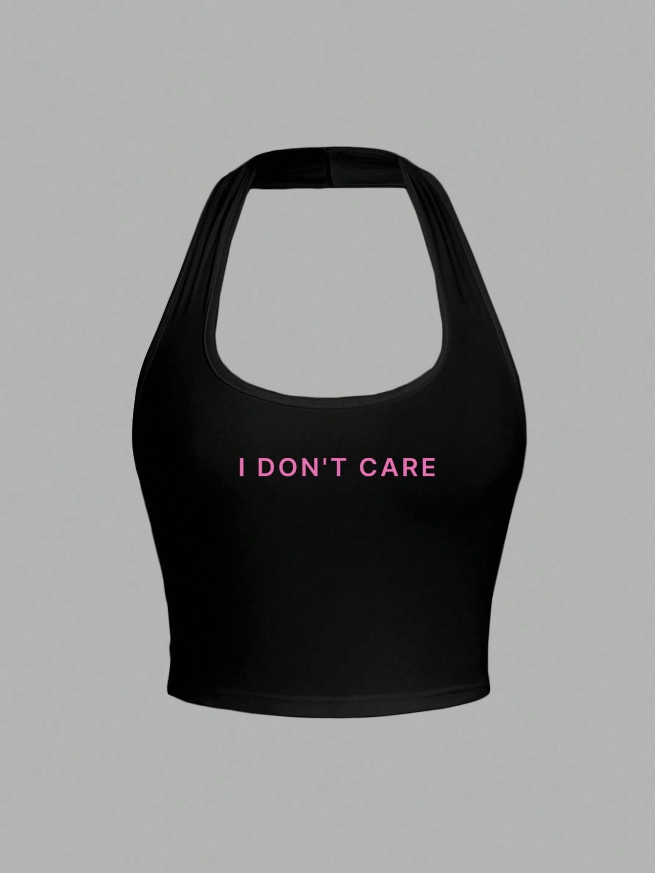 EZwear Plus Size Women's Casual Black & Pink Letter Print Tight Cropped Halter Neck Tank Top, Suitable For Summer Sports & Outdoor