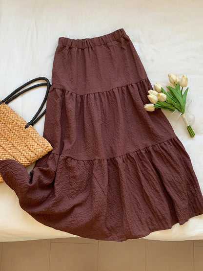 EZwear Solid Ruffle Hem Flare Skirt