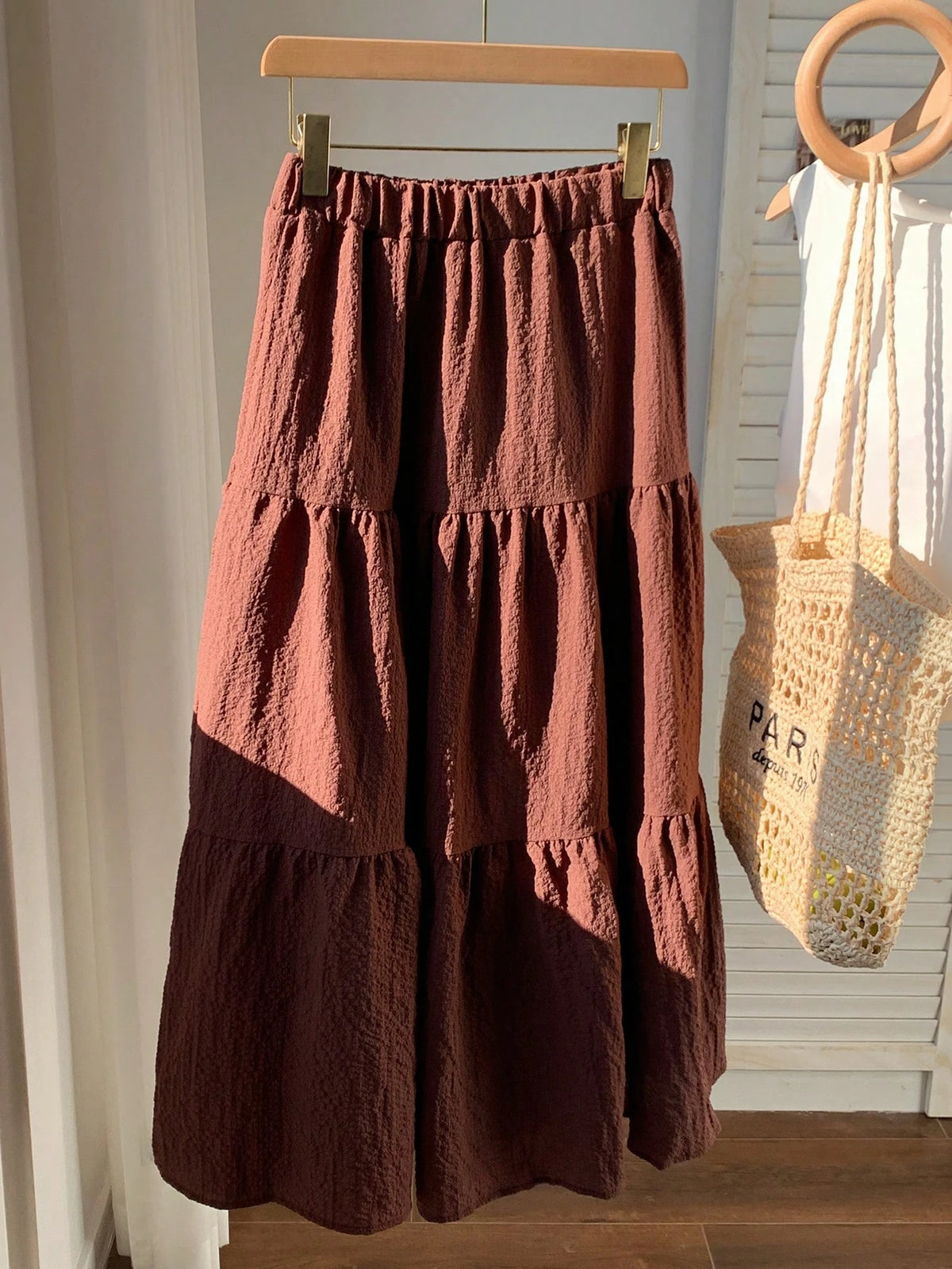 EZwear Solid Ruffle Hem Flare Skirt