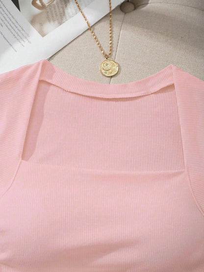 EZwear Square Neck Ruched Bust Pad Bra-Free Camisole,Summer Top