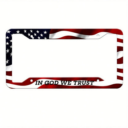 Faith Eagle Flag License Plate Frame| Independence Day Theme, Universal Four-Hole Adapter, US Standard Size 12.2X 6.3inch, Aluminum Alloy Material,Car Must Haves,Car Picks,Gifts,Car Decor,Car Cover,C