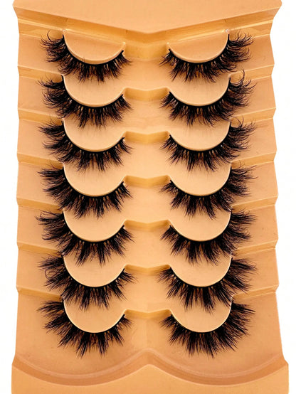 False Eyelashes Wispy Lashes Natural Look Fake Eyelashes Cat Eye Lashes Mink Fluffy Strip False Lashes Fox Eye Lashes Pack 7 Pairs
