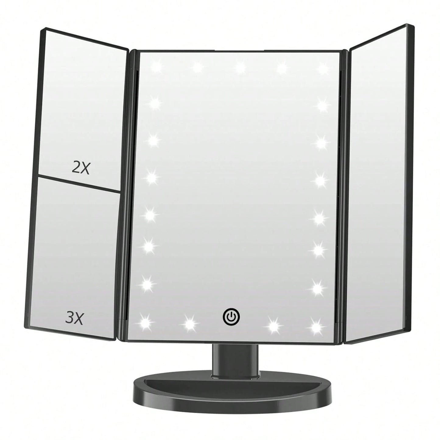 FASCINATE Lighted Makeup Mirror 2X/3X Magnification, Trifold Vanity Mirror With Lights, 21 LED Touch Dimming, Dual Power 180° Rotation Lit Beauty Table Mirror, Makeup Mirror With Lighting