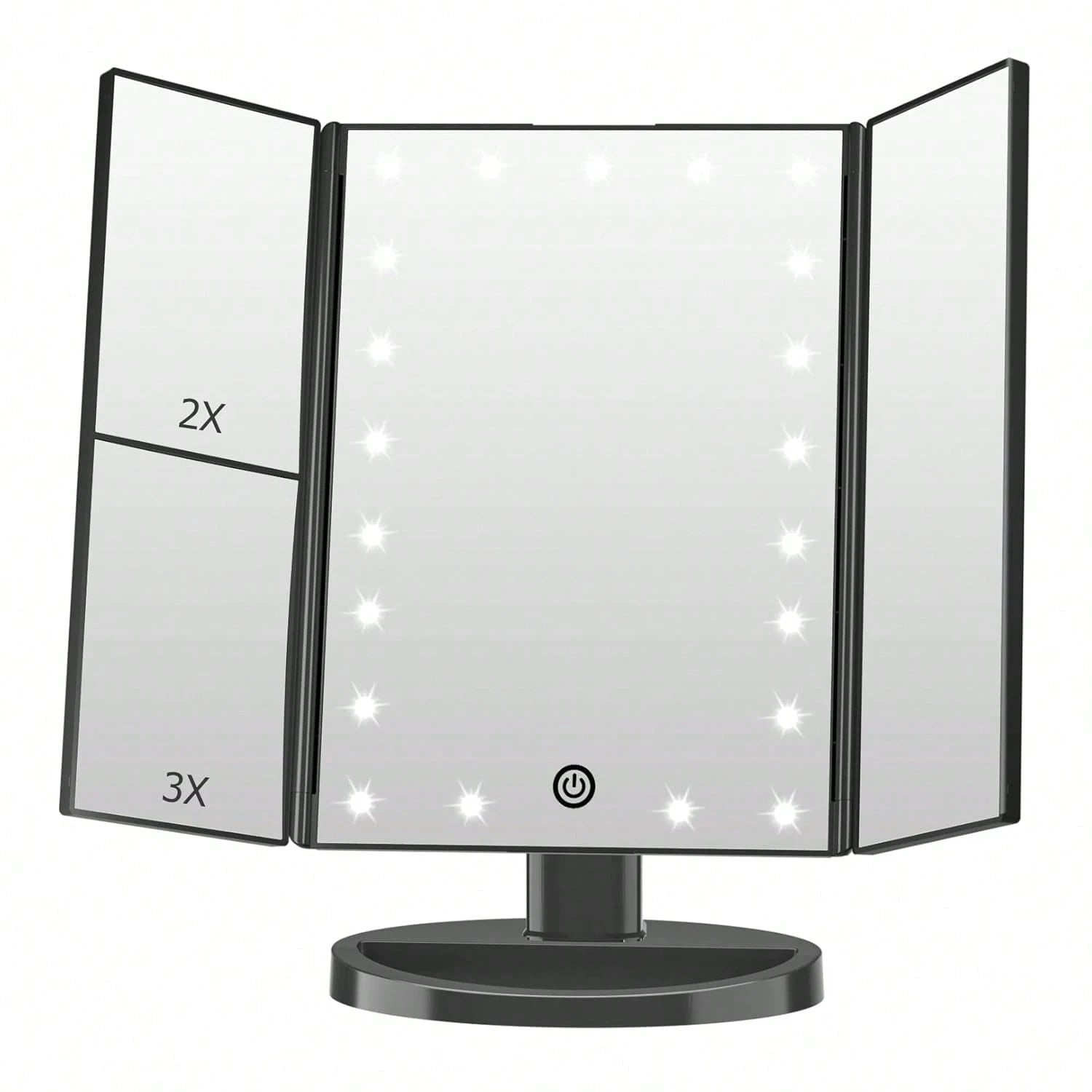 FASCINATE Lighted Makeup Mirror 2X/3X Magnification, Trifold Vanity Mirror With Lights, 21 LED Touch Dimming, Dual Power 180° Rotation Lit Beauty Table Mirror, Makeup Mirror With Lighting