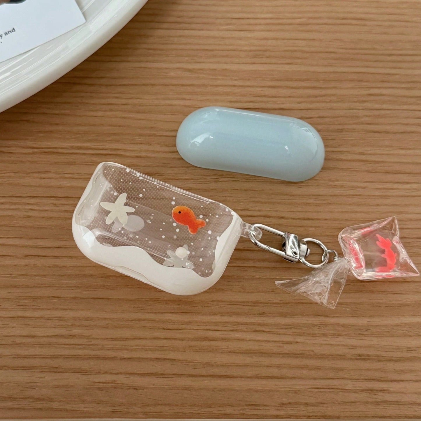 Fashion Creative Blue Bubble Fish + Plastic Bag Goldfish Earphone Case Compatible With AirPods Pro 3 New Pro 2 Protective Cover Pro Cute Apple 4 Minimalist 3 Personalized 1/2 Generation Girls Earphone