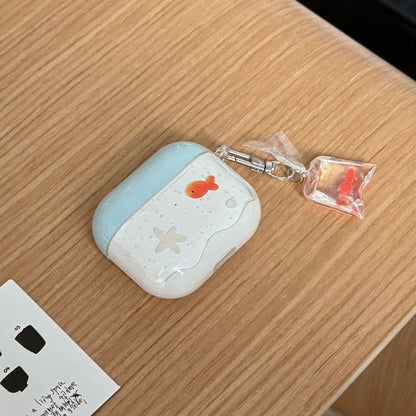 Fashion Creative Blue Bubble Fish + Plastic Bag Goldfish Earphone Case Compatible With AirPods Pro 3 New Pro 2 Protective Cover Pro Cute Apple 4 Minimalist 3 Personalized 1/2 Generation Girls Earphone