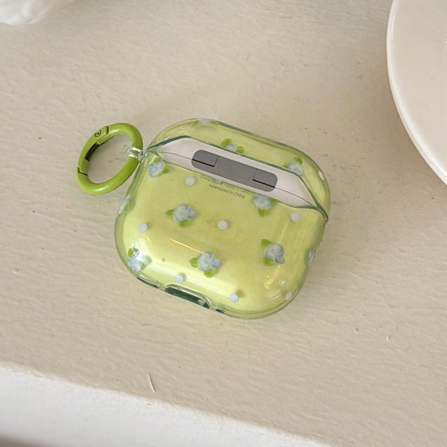 Fashion Creative Translucent Green Blue Flower Earphone Case With Hanging Ring For Airpods 4th Gen, Cute Earphone Cover For Apple 2nd Gen 3rd Gen New Protective Case Pendant Airpodspro 3 Korean Style