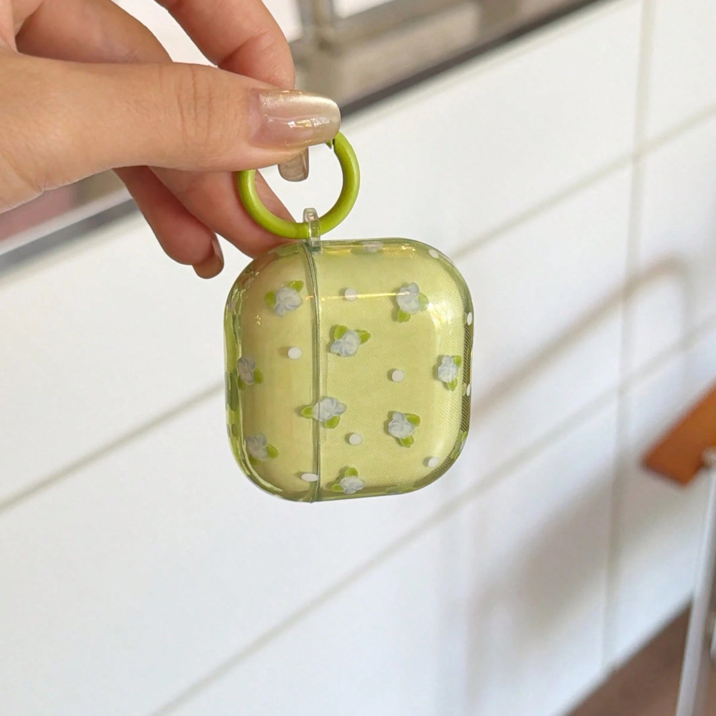 Fashion Creative Translucent Green Blue Flower Earphone Case With Hanging Ring For Airpods 4th Gen, Cute Earphone Cover For Apple 2nd Gen 3rd Gen New Protective Case Pendant Airpodspro 3 Korean Style