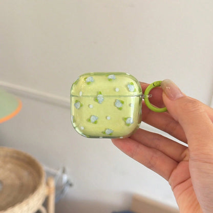 Fashion Creative Translucent Green Blue Flower Earphone Case With Hanging Ring For Airpods 4th Gen, Cute Earphone Cover For Apple 2nd Gen 3rd Gen New Protective Case Pendant Airpodspro 3 Korean Style