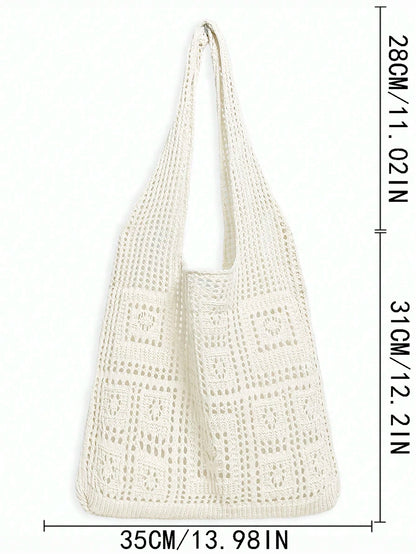 Fashion Essential: Women's Crochet Knit Beach Tote Bag, Hollow Design, Large Capacity, Foldable, With Carrying Strap, Designed For Women. It's Perfect For Beach Trips Due To Its Sand-Proof Feature; Al