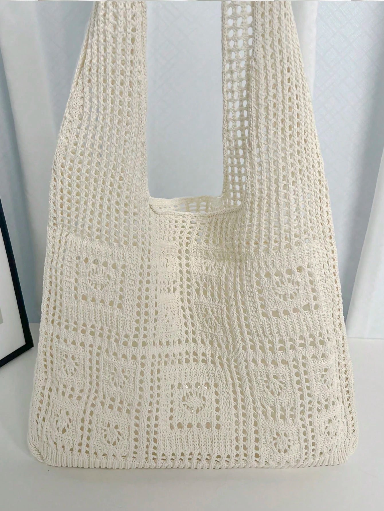Fashion Essential: Women's Crochet Knit Beach Tote Bag, Hollow Design, Large Capacity, Foldable, With Carrying Strap, Designed For Women. It's Perfect For Beach Trips Due To Its Sand-Proof Feature; Al