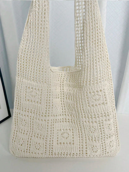 Fashion Essential: Women's Crochet Knit Beach Tote Bag, Hollow Design, Large Capacity, Foldable, With Carrying Strap, Designed For Women. It's Perfect For Beach Trips Due To Its Sand-Proof Feature; Al