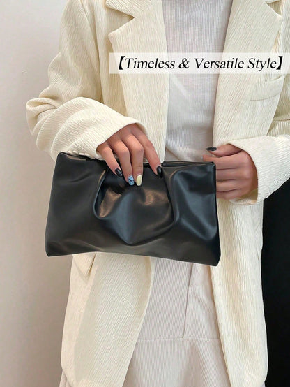 Fashion Medium Evening Bag For Women Solid Color Clutch Bag Pleated Cloud Bag Pu Leather Envelope Bag For Gifts Evening Wedding Cruise Essential