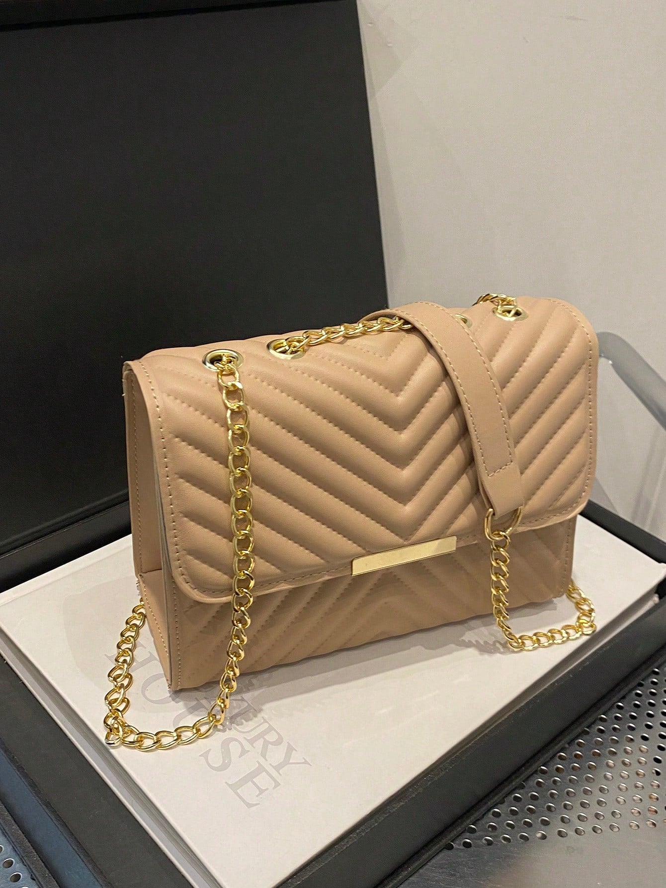 Fashion Solid Quilted Chain Shoulder Bag
