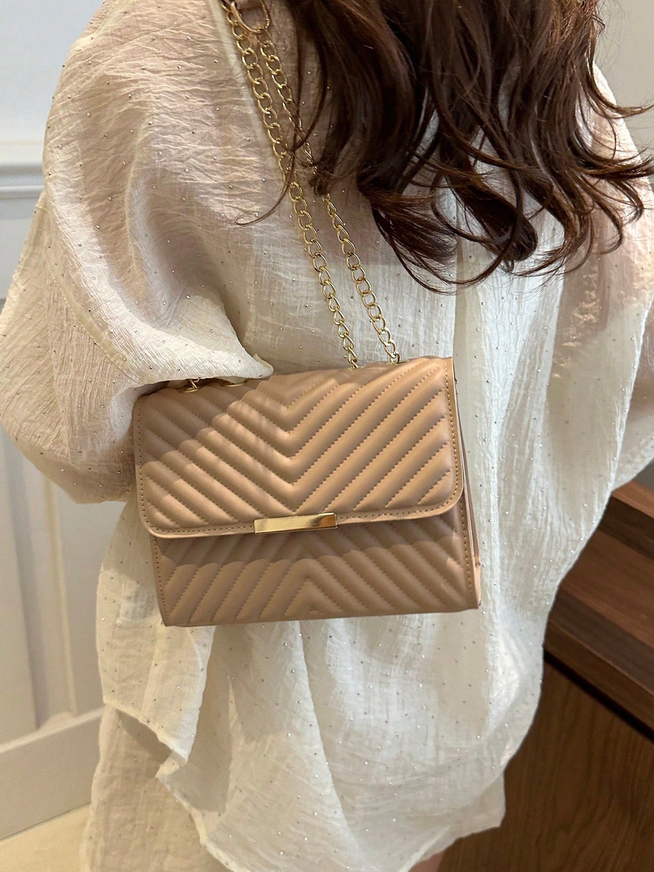 Fashion Solid Quilted Chain Shoulder Bag