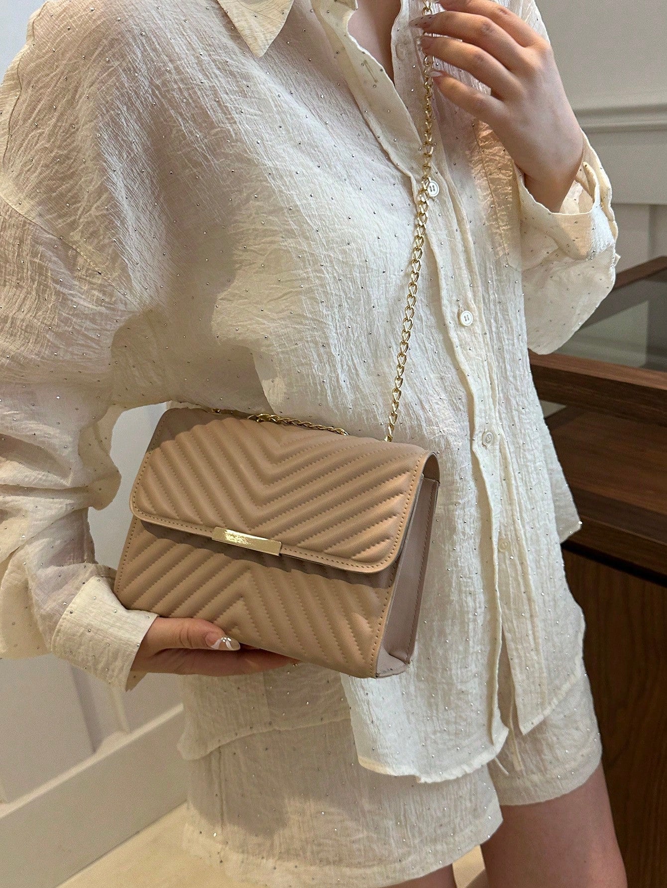 Fashion Solid Quilted Chain Shoulder Bag