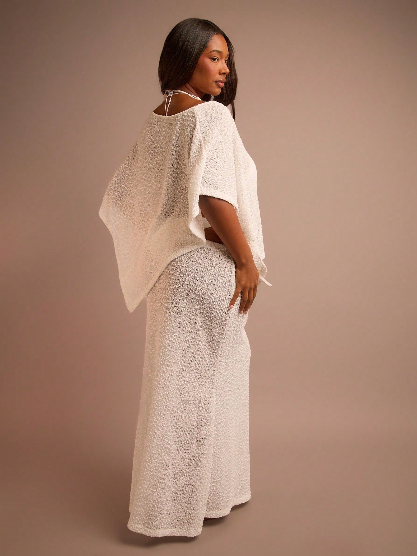 FASHION SZN Plus Size Womens Beach Fine Knit Beach Poncho Lightweight Beachwear Skirt Sold Separately. Top Only.Curve Cover Ups Plus Size Holiday Top Summer Vacation Loose Fit White Cover Up Elegant