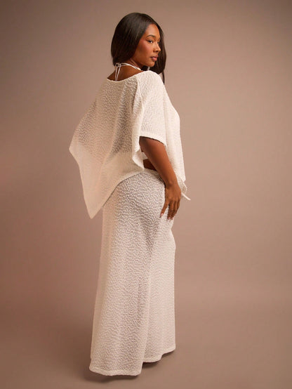 FASHION SZN Plus Size Womens Beach Fine Knit Beach Poncho Lightweight Beachwear Skirt Sold Separately. Top Only.Curve Cover Ups Plus Size Holiday Top Summer Vacation Loose Fit White Cover Up Elegant