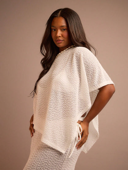 FASHION SZN Plus Size Womens Beach Fine Knit Beach Poncho Lightweight Beachwear Skirt Sold Separately. Top Only.Curve Cover Ups Plus Size Holiday Top Summer Vacation Loose Fit White Cover Up Elegant