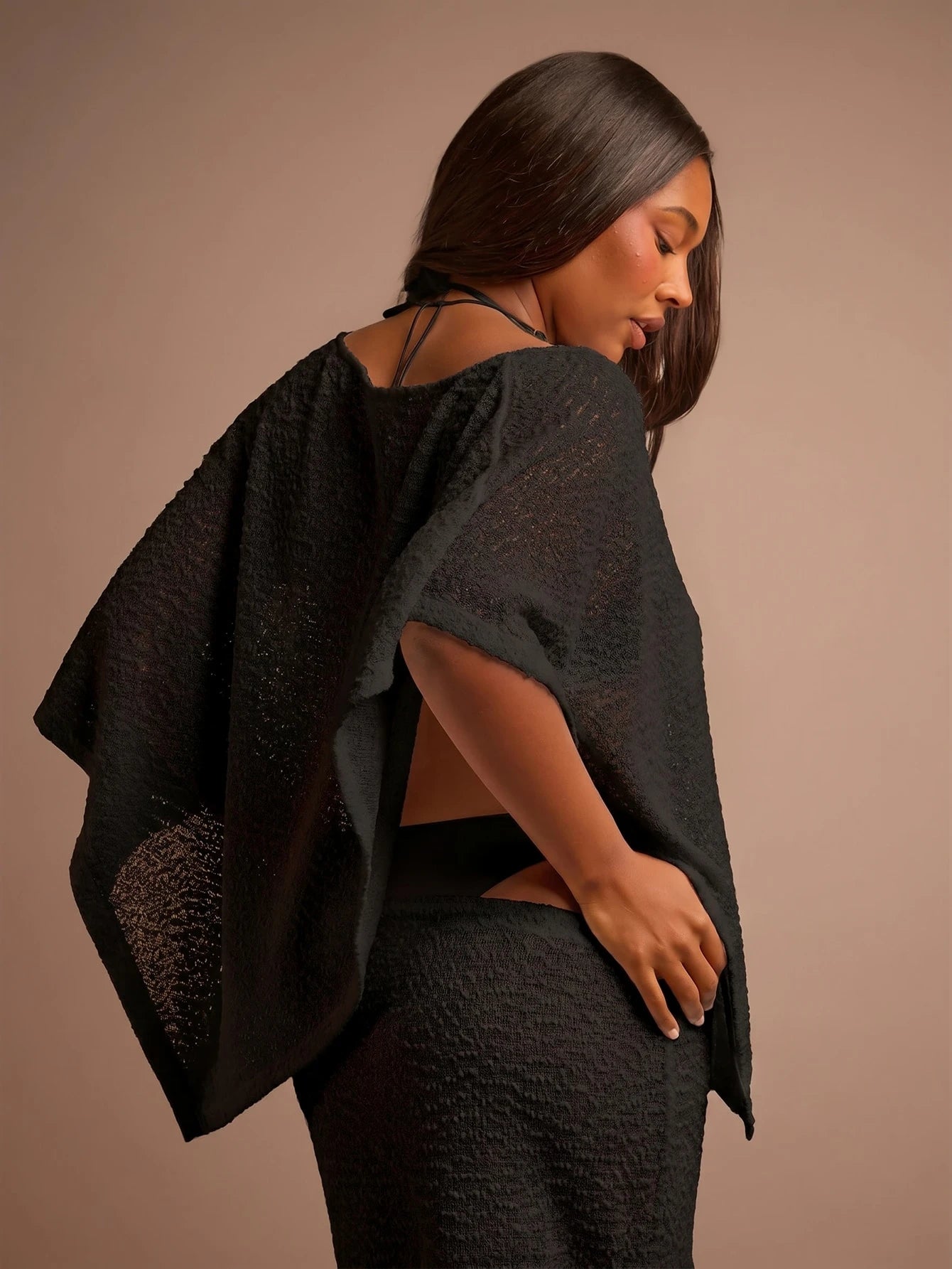 FASHION SZN Plus Size Womens Beach Fine Knit Beach Poncho Lightweight Beachwear Skirt Sold Separately. Top Only.Curve Cover Ups Plus Size Holiday Top Summer Vacation Loose Fit White Cover Up Elegant