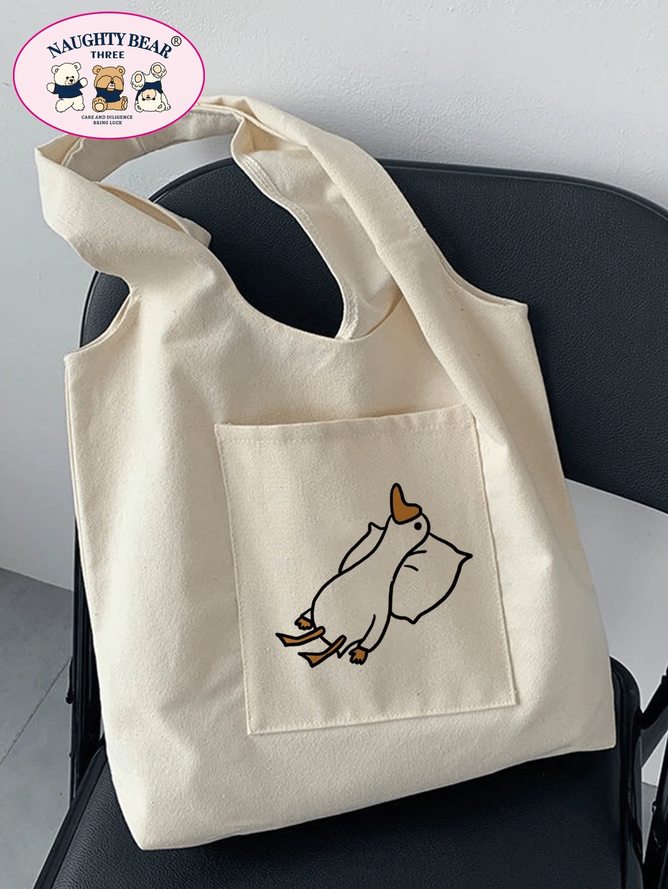 Fashionable And Versatile Duck Printed Women's Tote Bag,School Bag,Large Capacity,Portable,For Teen Girls Women College Students,White-Collar Workers,Perfect For Work,Back To School,Middle School,High