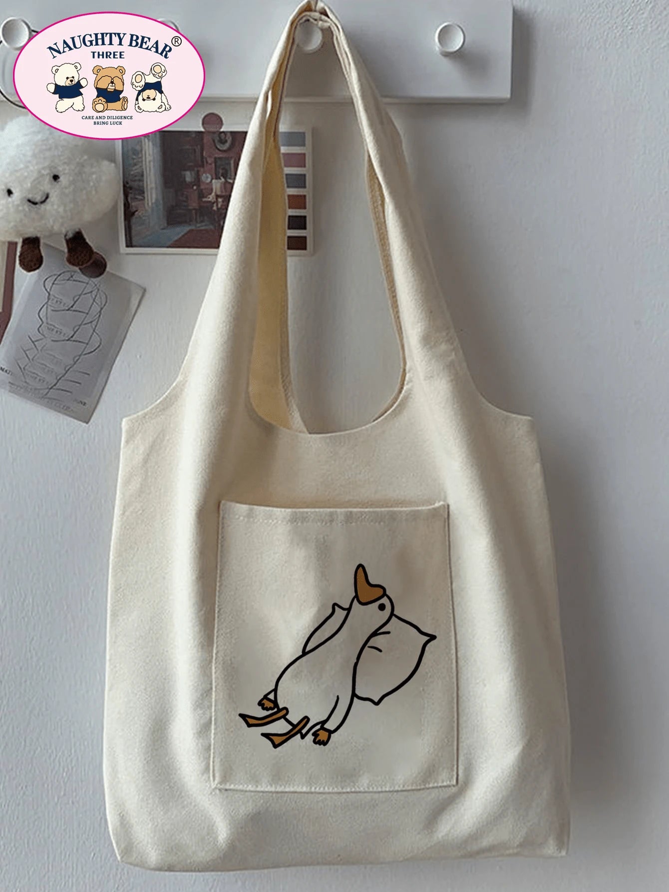 Fashionable And Versatile Duck Printed Women's Tote Bag,School Bag,Large Capacity,Portable,For Teen Girls Women College Students,White-Collar Workers,Perfect For Work,Back To School,Middle School,High