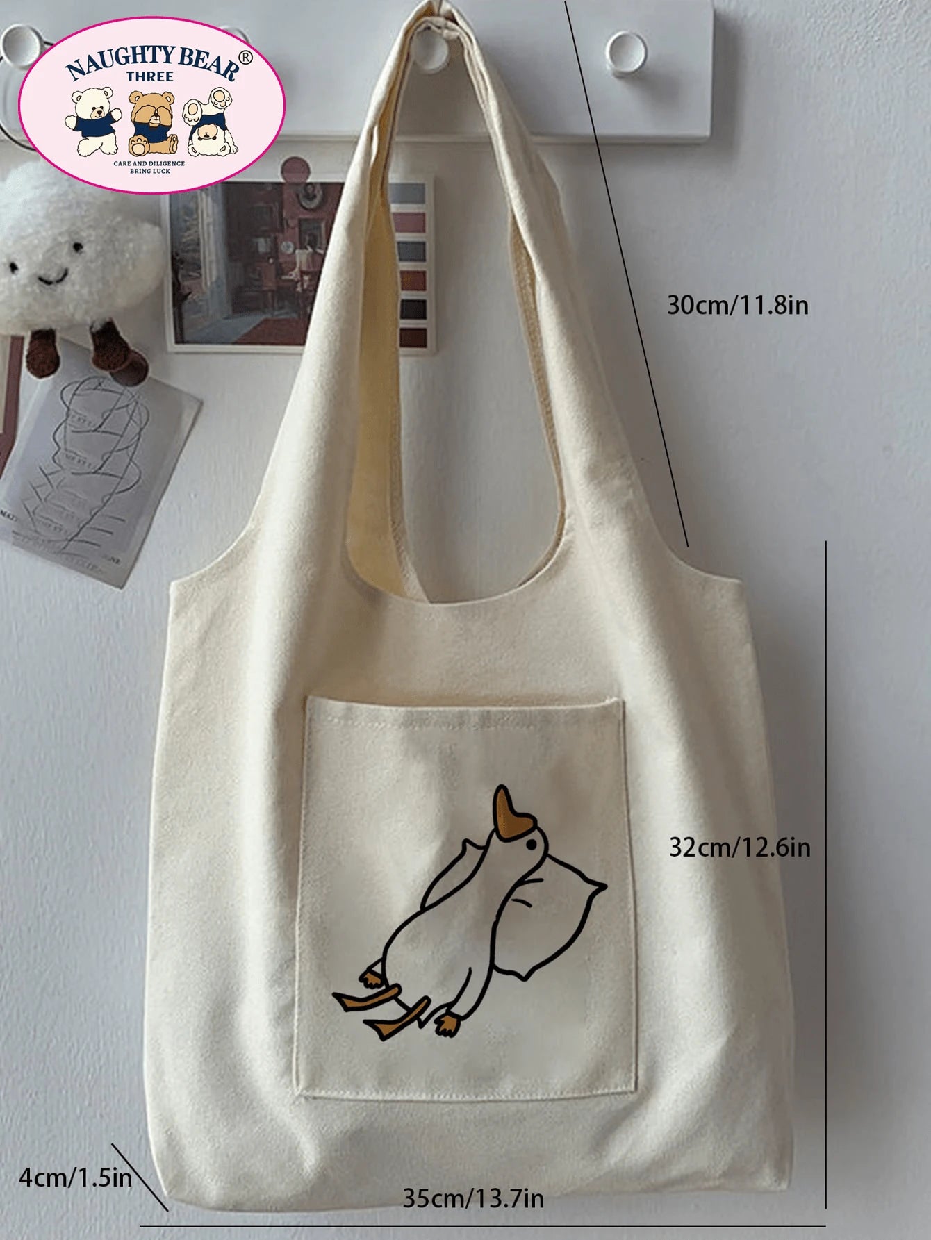 Fashionable And Versatile Duck Printed Women's Tote Bag,School Bag,Large Capacity,Portable,For Teen Girls Women College Students,White-Collar Workers,Perfect For Work,Back To School,Middle School,High