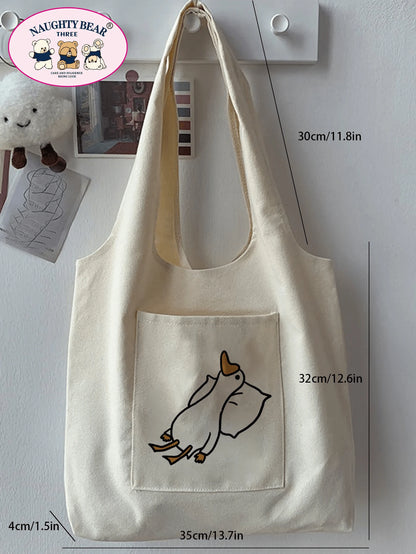 Fashionable And Versatile Duck Printed Women's Tote Bag,School Bag,Large Capacity,Portable,For Teen Girls Women College Students,White-Collar Workers,Perfect For Work,Back To School,Middle School,High