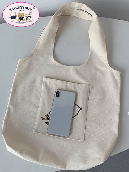 Fashionable And Versatile Duck Printed Women's Tote Bag,School Bag,Large Capacity,Portable,For Teen Girls Women College Students,White-Collar Workers,Perfect For Work,Back To School,Middle School,High