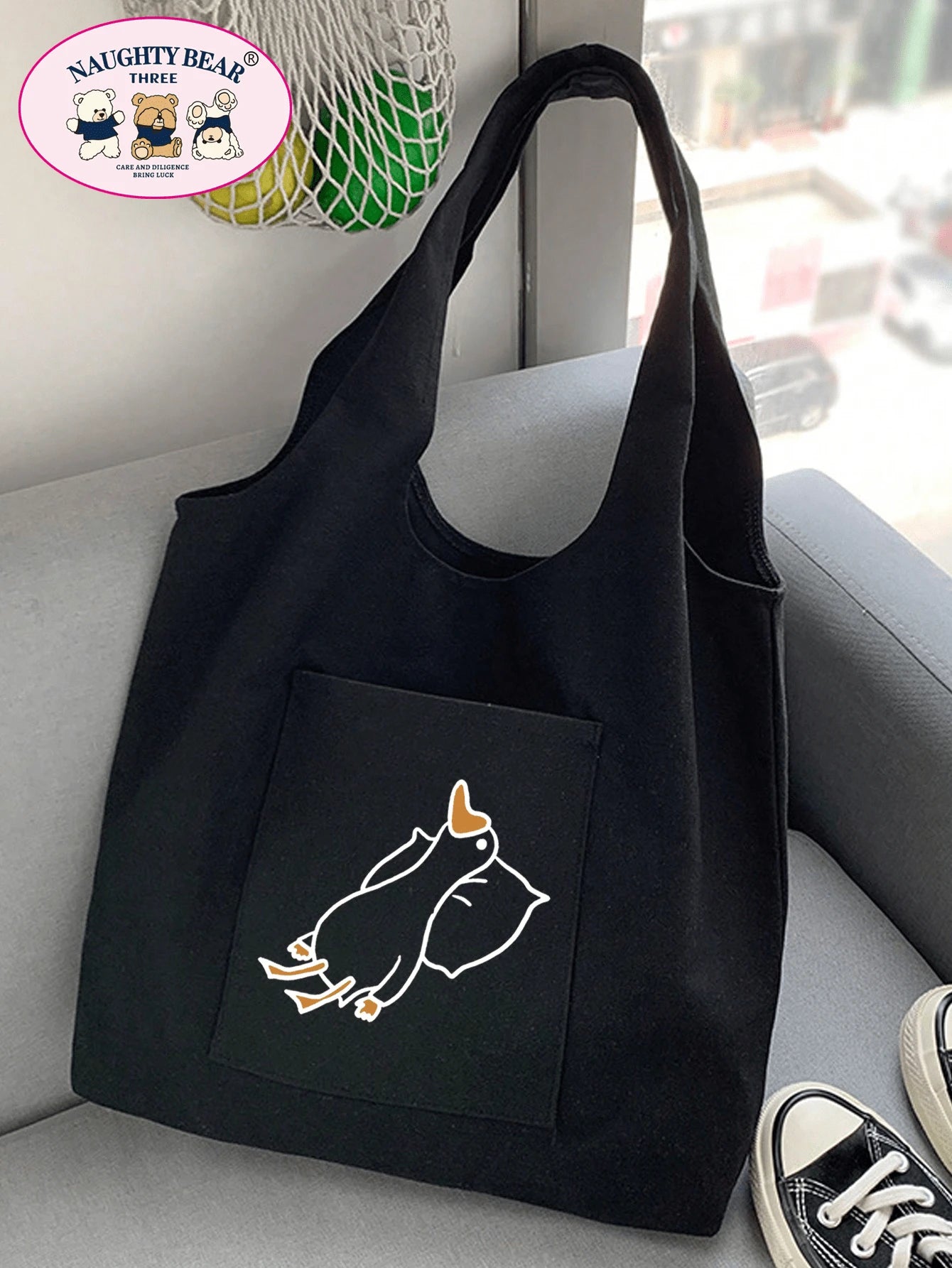 Fashionable And Versatile Duck Printed Women's Tote Bag,School Bag,Large Capacity,Portable,For Teen Girls Women College Students,White-Collar Workers,Perfect For Work,Back To School,Middle School,High